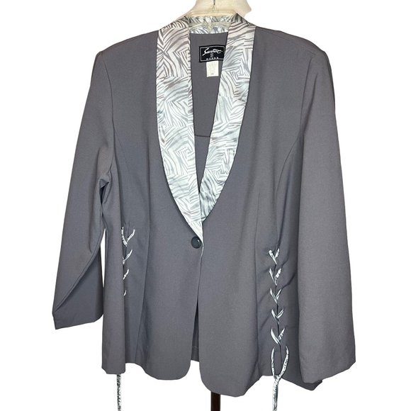 Sweet suit, women’s gray blazer size 18 gray ivory 1 button lapel long sleeve co - Picture 1 of 11